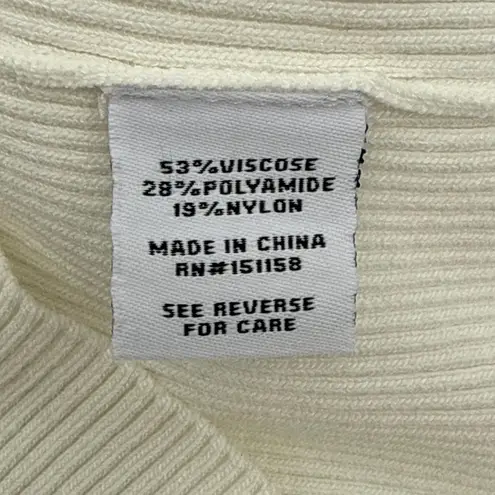 525 America Ivory Mock Neck Ribbed Knit Cropped Cut Out Back Top Size Small