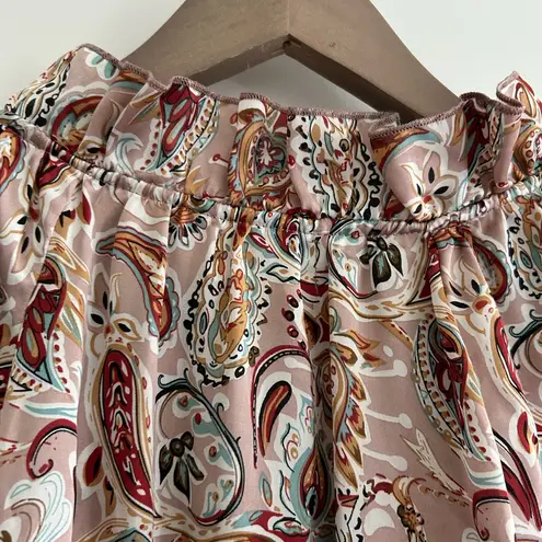 MELLODAY  Paisley Ruffle Blouse Tan Brown Size L