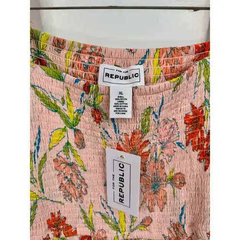 FOR THE REPUBLIC Womens Size XL Pink Floral Maxi Dress Smocked Off The Shoulder