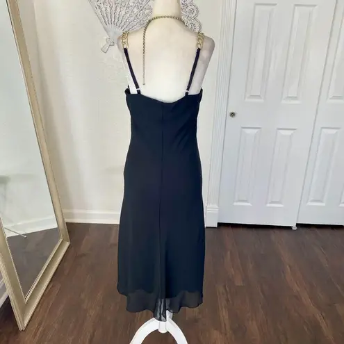 Early 2000's Black Gold Chain Mesh Animal Print Midi Party Dress M Size M