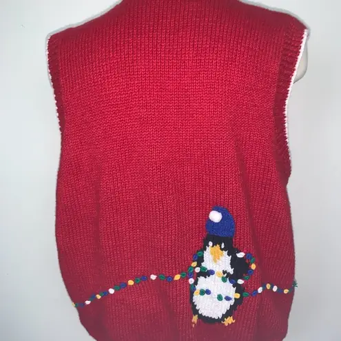 Excellent Village Peddler Christmas Penguins Embroidered Sweater Size XL Red