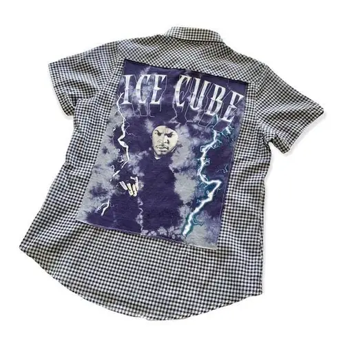 Via Penny Lane Reworked Apparel | Ice Cube Tie Dye Gingham Button Down Shirt Blue Size L