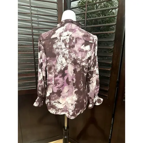 Cooper and Ella  Women's Ruffle Neck Long Sleeve Purple Abstract Blouse S NWT