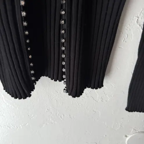 Baldin Cardigan Y2k Sm Black Faux Fur Collar Ribbed Knit Sweater Jacket Grunge