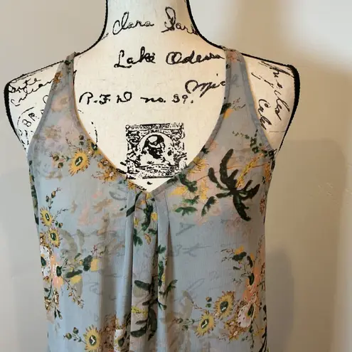 Maeve Anthropologie Floral Ruffle Hem Sleeveless Tank Top Women's Small