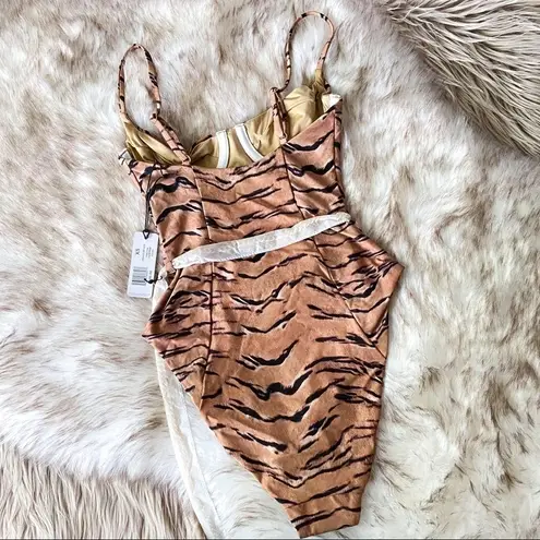 We Wore What Danielle One Piece Swimsuit Tiger Print Tan XS NWT