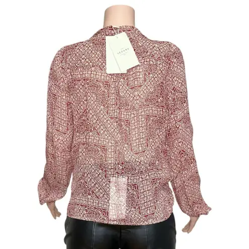 Sézane Abélia Wrap Around Long Sleeve Blouse, Mosaic Ecru Print, FR38/US6