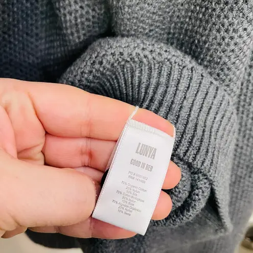 Lunya Women's Cotton Silk Pocket Henley Sweater Grey Heather Size L/XL Cozy Gray