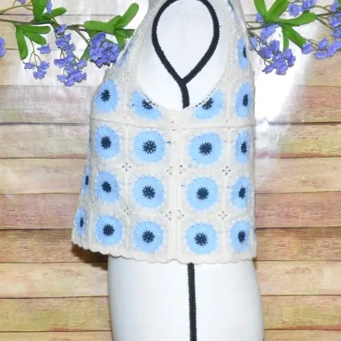 Rebellion Crochet Granny Square Tank Womens Size XS Crop Top Boho Festival Beach Hippie