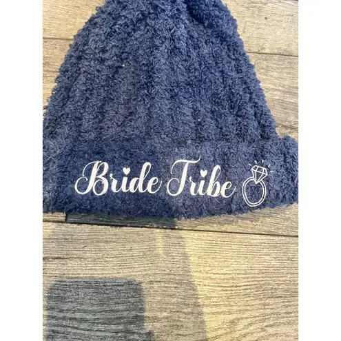 Navy Blue Womens Beanie Hat With Pom Pom Bride Tribe Bachelorette Party Beanie