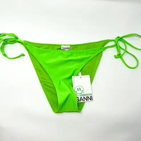 Ganni Solid Lime Green String Tie Bikini Bottoms