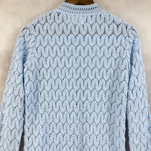 Vintage Montgomery Ward Womens 60s 70s Crochet Cardigan Japan Coquette Cottage Blue