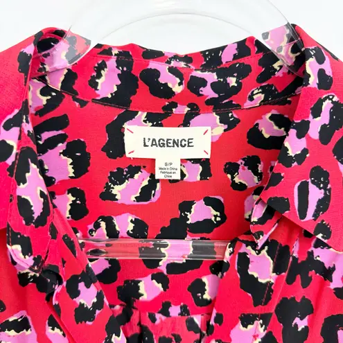 L'Agence L’AGENCE Stella Silk Leopard Print Shirtdress Pink Red