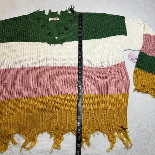 Full Circle Trends V-Neck Striped Color Block Frayed Sweater Size 3X NEW Casual