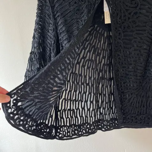 Heke Collection Sz L Black Lace Sheer Elegant Open Cardigan Stretch One Button Size L