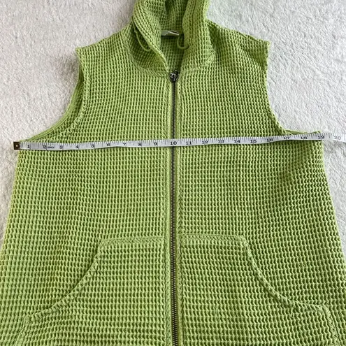Christopher & Banks Waffle Weave Vest Womens S Green Sleeveless Hooded Full Zip