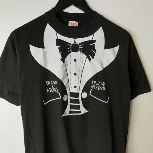 Vintage 80s Frank & Fran's Tuxedo Graphic Tee M USA Single Stitch 50/50 Necktie Black Size M