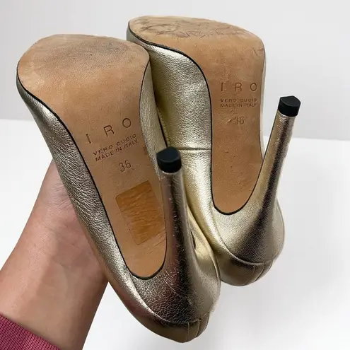IRO Stiletto Heels Size 36 Paris Designer gold metallic buttery leather