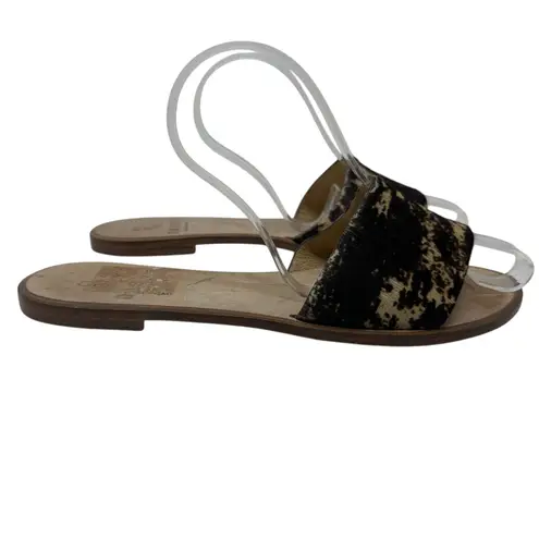 Baske California Sage Slide Sandals Flat Leather Calf Hair Size 38 US 7.5 Brown