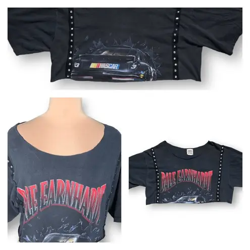 OOAK Furst Of A Kind Dale Earnhardt Shirt Snap Detail Cropped NASCAR Graphic Tee Black Size L