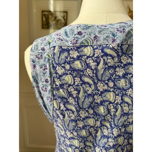 Vintage 90s April Cornell Feather Floral Print Blue Maxi Dress M L Size L