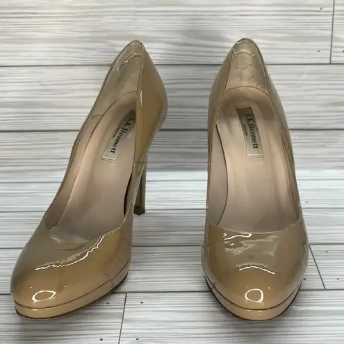 LK Bennett L.K. Bennett Women's Patent Leather Nude Beige Platform Round Toe Pumps 38