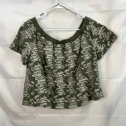 Skies Are Blue women's green embroidered off shoulder loose relaxed blouse small