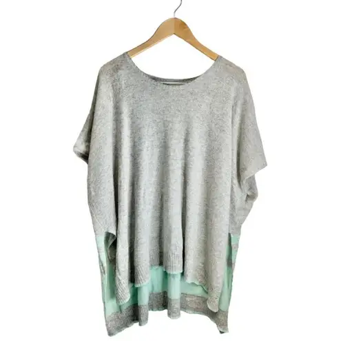 Golden Sun Cashmere Pullover Poncho Gray Turquoise Low Crewneck Beach Oversized Size undefined