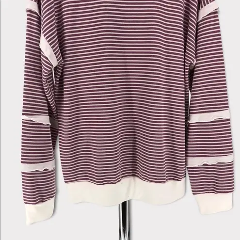 Brigitte Brianna Sexy Modest Mauve Cream Striped Ruffle Sleeve Sweatshirt Large Purple