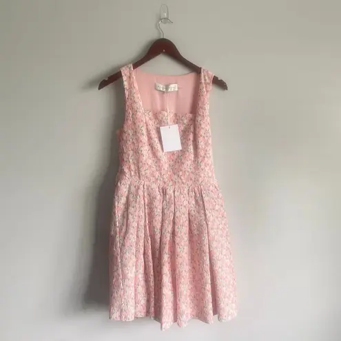 Endless Rose NWT Pink Floral Textured Bow Tie Mini Dress Square Neck Size Medium