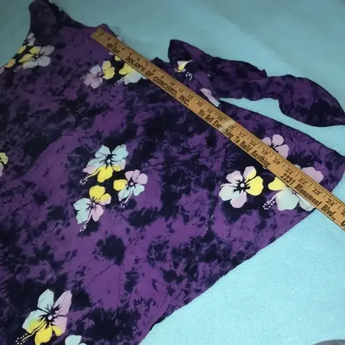 J & J FASHION HAWAII floral tie dye tank mini dress, faux wrap skirt size XL Purple