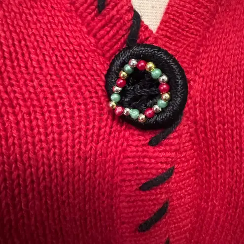 Vintage Holiday Cardigan Ramie Cotton Christmas Tree Beaded M Red Size M