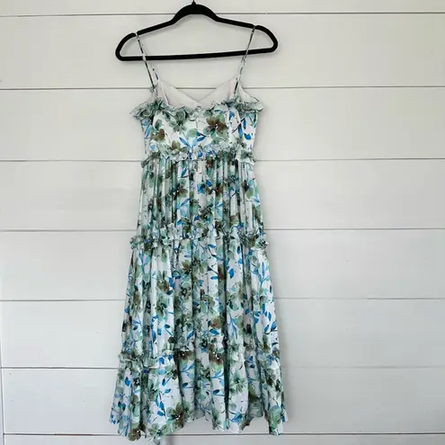 Badgley Mischka Badgley Mishka Women’s Blue 0 Floral Ruffle Trim Dress Flaw