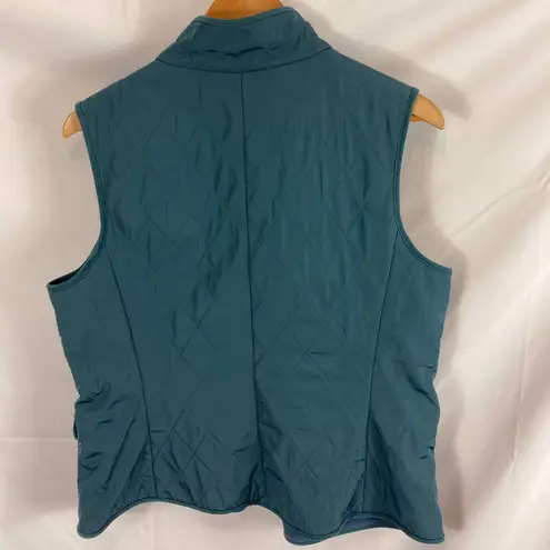 Talbots  Diamond Quilted Fleece Lined Button Up Vest Teal Size Medium