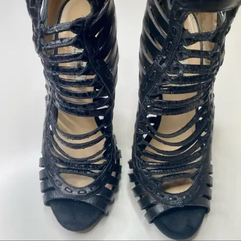Jimmy Choo Black Leather Caged Heels