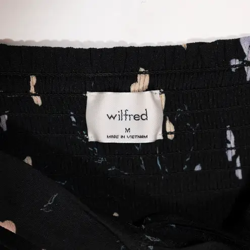 Wilfred Free NEW Wilfred Aritzia Lolita Black Apricot Floral Print Ruched Cropped Top Blouse