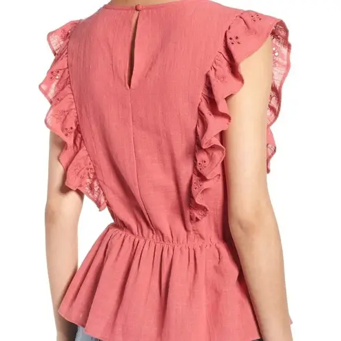 Hinge Nordstrom Eyelet Ruffle Peplum Top Blouse M