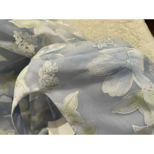 Alfred Angelo Blue & White Floral Crepe Halter Gown SZ 8