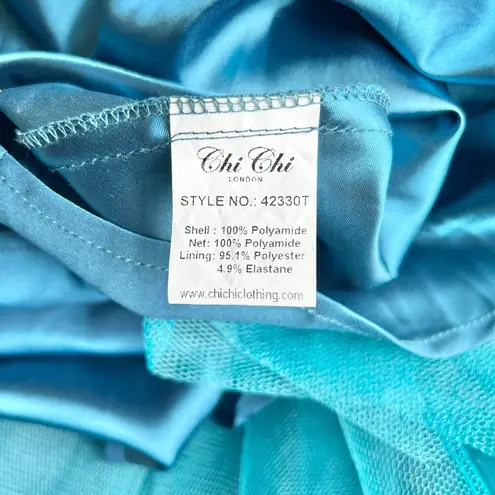 Chi Chi London Reign or Shine Teal Metallic Lace Sleeveless Midi Prom Dress NWT