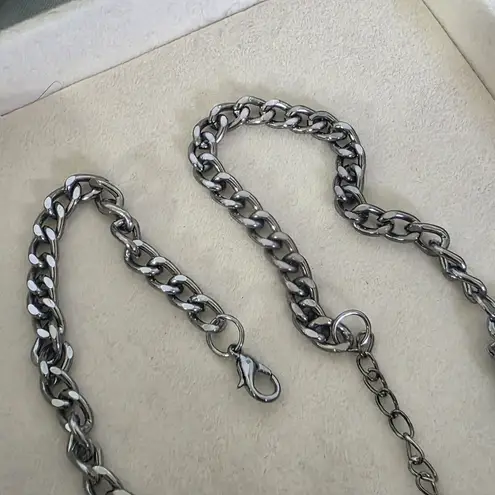 Boutique Oxidized Silver Statement Necklace with Smokey Grey Crystal Stones