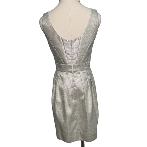 Shoshanna metallic champagne silver cocktail dress pleated w/ pockets size 6