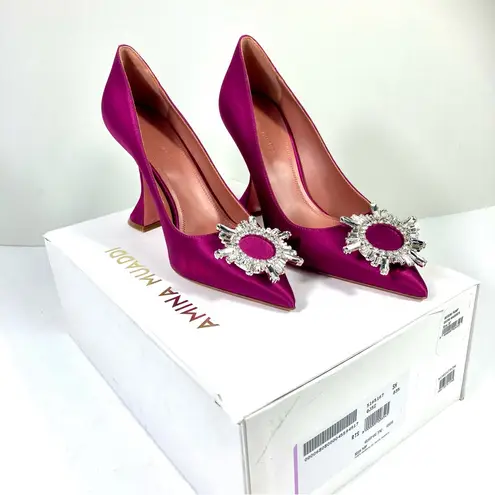 Amina Muaddi Begum Brooch Pointed Toe Pump Magenta Size 37 NEW