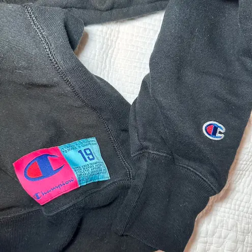 Champion Black Pink And Blue Lettered Crewneck Hoodie