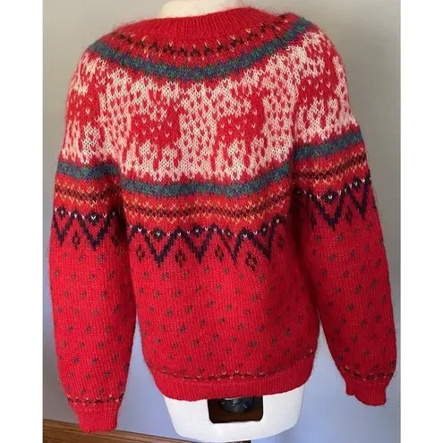 Northern Isles VTG Fair Isle Cardigan Women’s MED Red Sweater Reindeer Holiday