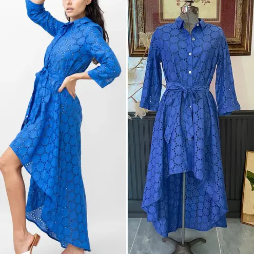 Sartoria Saracena Mamma Mia 100% Linen Eyelet Button Up Shirt Dress