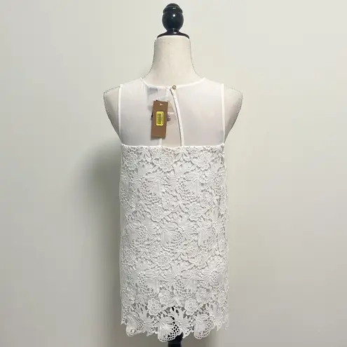 Cremieux Off White Sleeveless Semi Sheer Lace Floral Overlay Top NWT Small