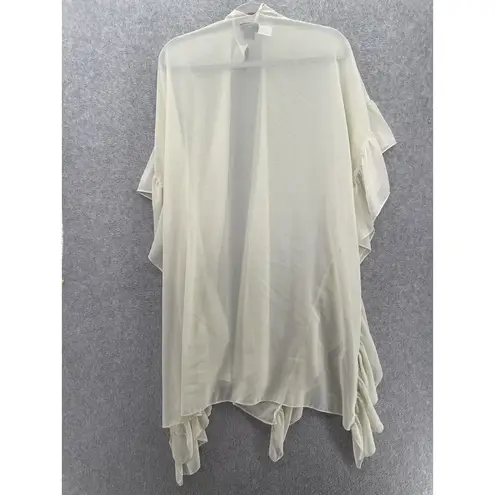 David & Young  Women's Coverup Open Front Solid White Sheer One Size