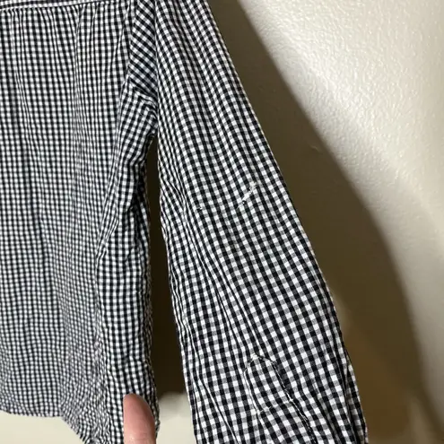 Women's Vintage Button Up Gingham Plaid Sun Flower Embroidery Boho Preppy Retro White Size M - Image 7