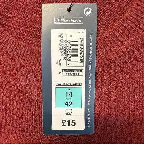 Marks & Spencer Red Crew Neck Sweater Women’s Size 10 Acrylic burgundy