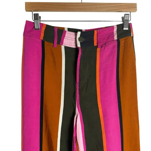 Marie Oliver Pink Rust Striped Wide Leg High Rise Silk Linen Blend Pants Size 2